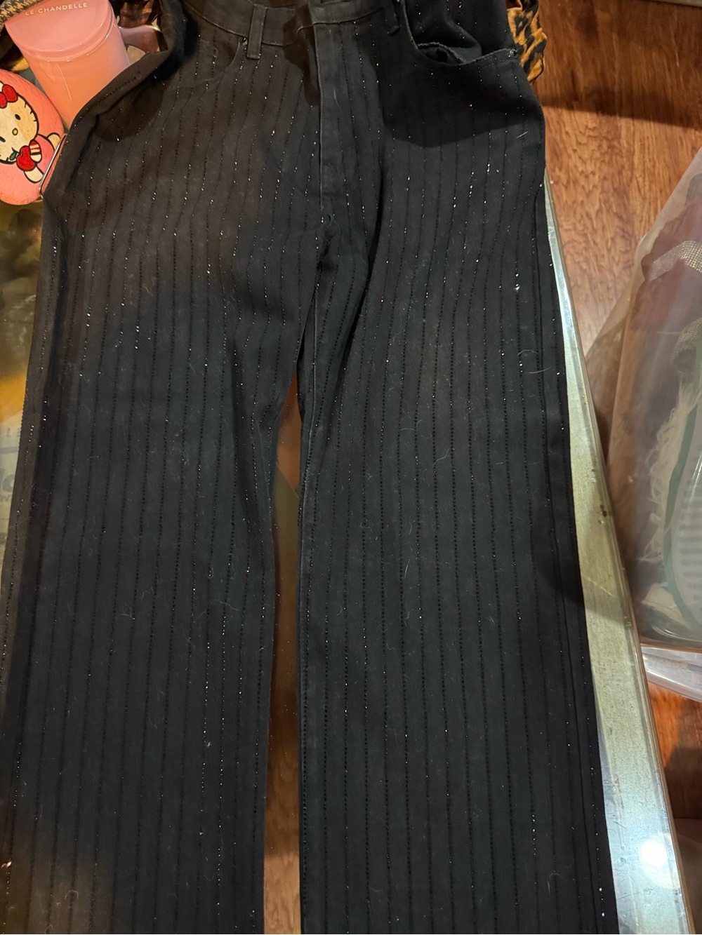 AKIRA Black Pinstripe Wide-Leg Dress Pants